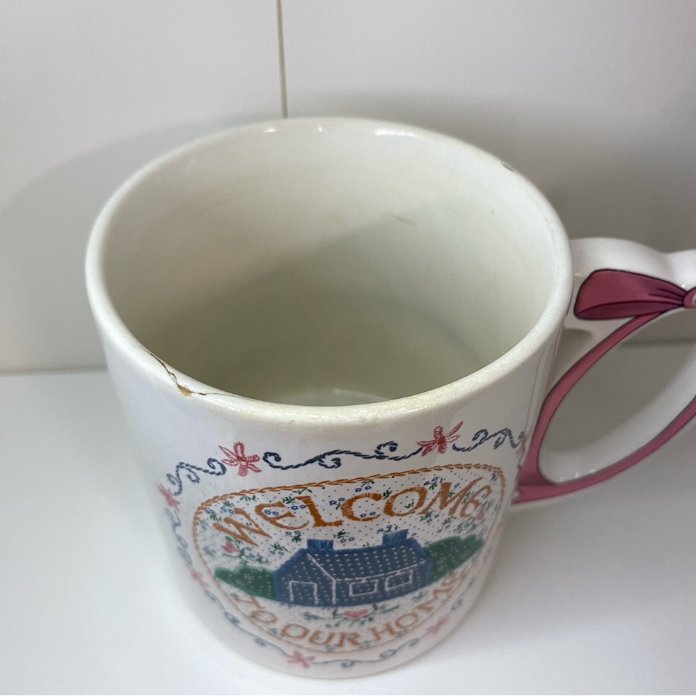 Welcome Home White Mug w/ Pink Bow Handle 80’s Vintage Cottagecore Romantic - Picture 9 of 10